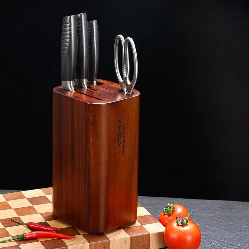 Compact Knife & Cutting Board Stand, Japanese Acacia Wood 2-in-1 Organizer, Space Saving Countertop Storage Solution