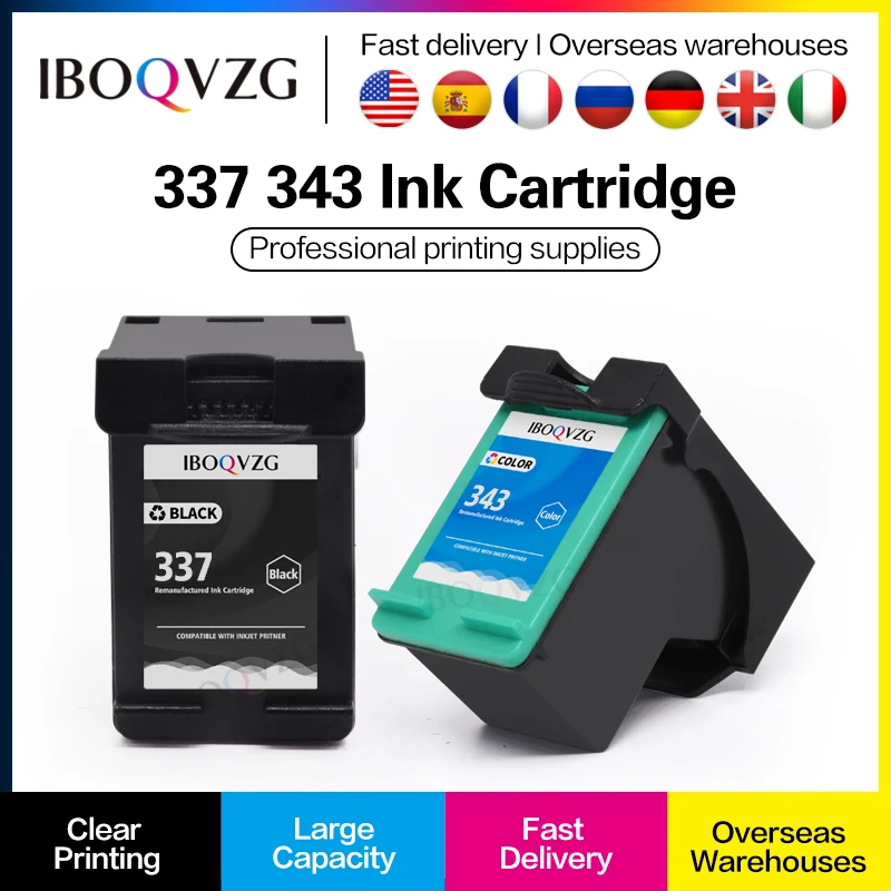 

IBOQVZG 343 337 Refilled Ink Cartridge Replacement for HP 343 337 Deskjet 6940 D4160 Photosmart 2575 8050 C4180 D5160 Printer