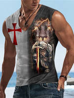 Summer Daily Casual Men's Tank Top Urban Street Style Fashionable Men's V-neck Tank Top Outdoor Sports Men's Top Lion Cross Prin