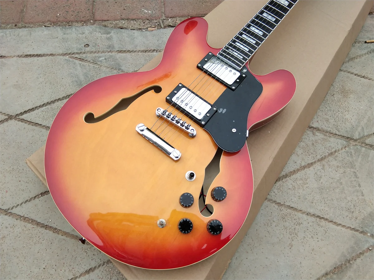 Semi Hollow Cusom Electric Guitar,Orange Mahogany Body, Rosewood Fingerboard, Tune-o-Matic Bridge, 6 Strings, BJ308   330