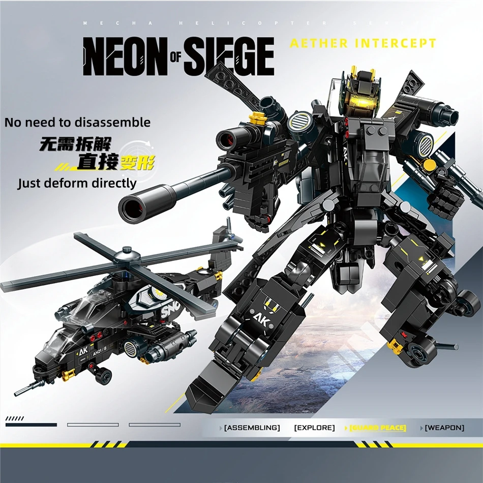 Direct Transforming Military Building Blocks Mecha Fighter Aircraft Carrier Helicopter Model Educational Assembled Toy For Boys