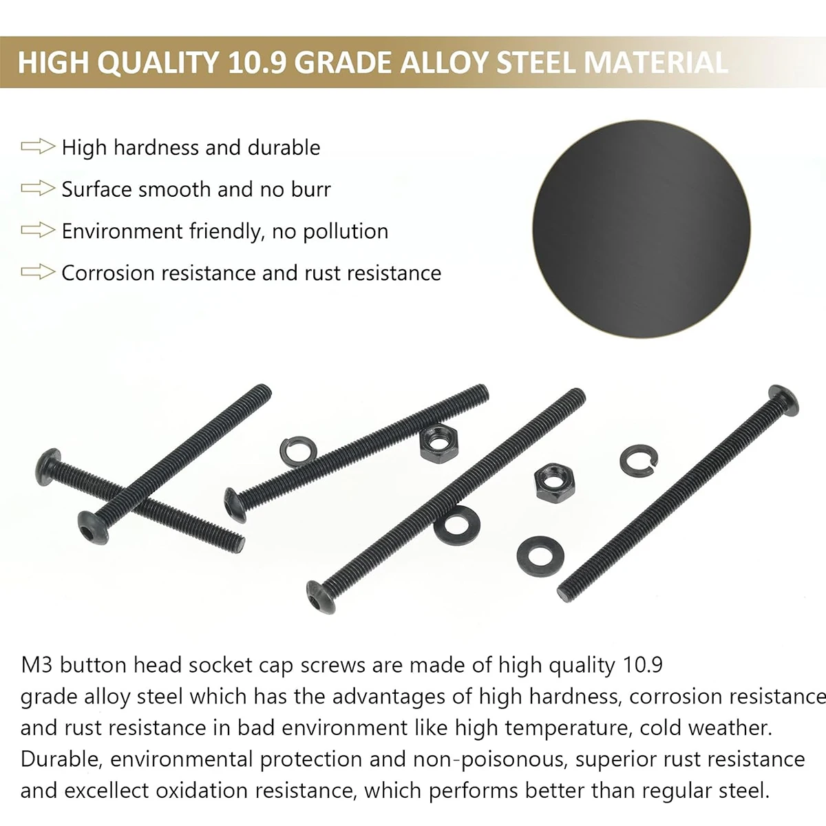 402 قطعة أسود M3 x 30/35/40/45/50 مللي متر زر رئيس المقبس المسمار الجوز غسالة كومبو عدة ، الصف 10.9 سبائك الصلب