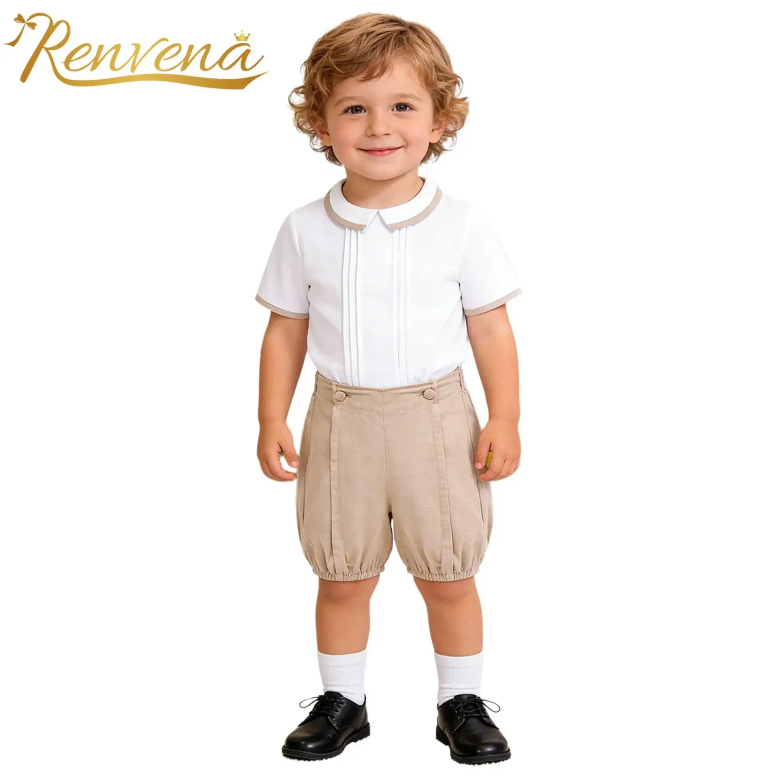 赤ちゃん男の子の洗礼式服幼児フォーマル衣装誕生日パーティー結婚式衣装子供ラペルシャツ-ショートパンツスーツ2点セット