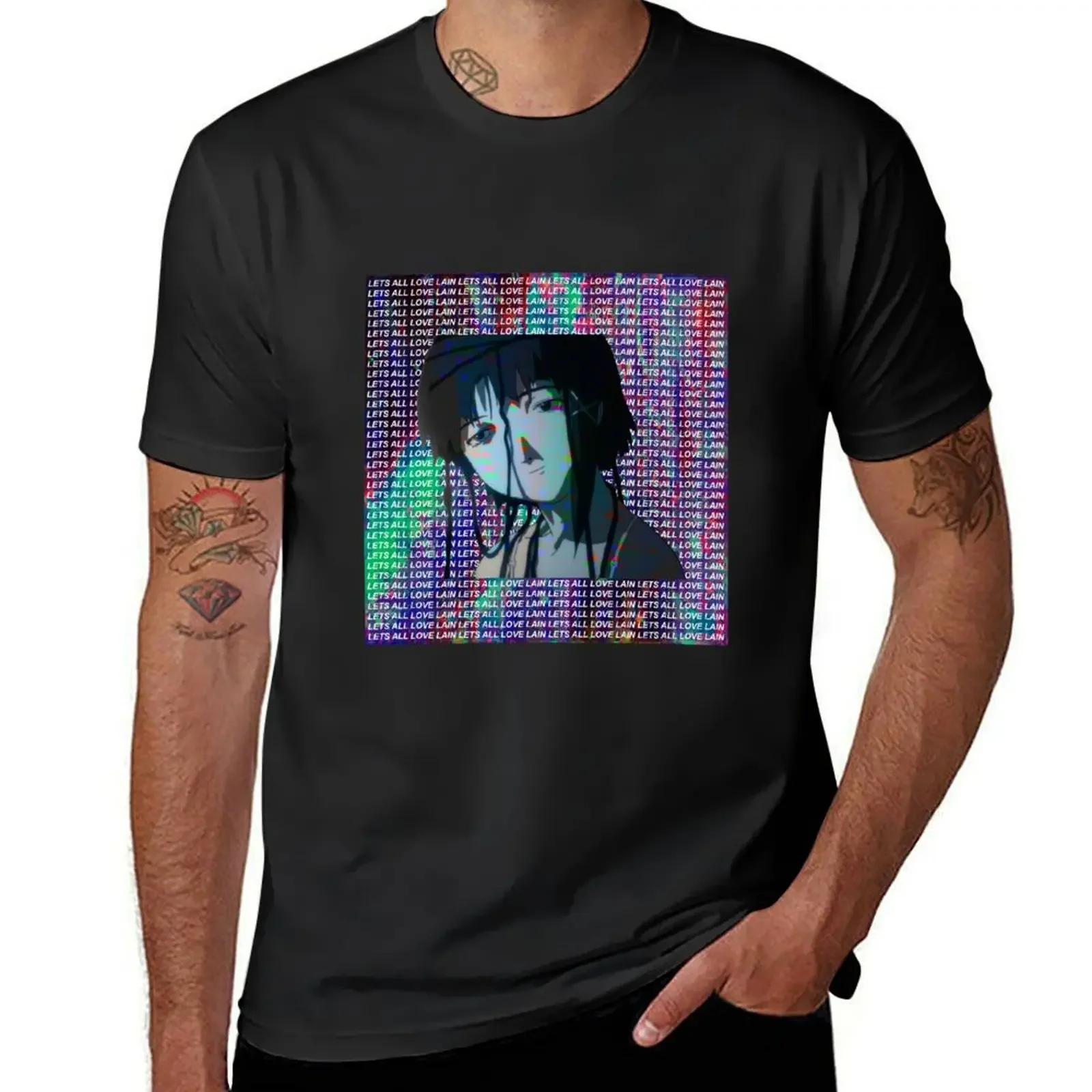 

LETS ALL LOVE LAIN - SAD JAPANESE ANIME AESTHETIC GLITCH VAPORWAVE T-Shirt anime figures shirts men graphic