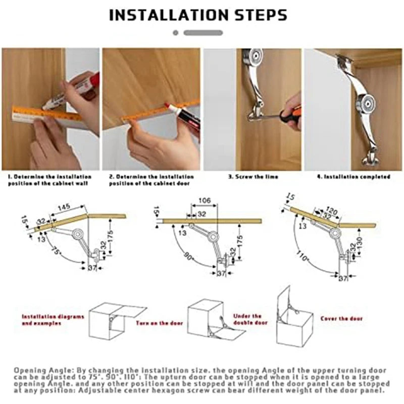 Hinge Soft Close - Lid Support Hinge Heavy Duty Adjustable Metal Lift And Up Hinge Cabinet Door Support Hinge, 4PCS Easy To Use