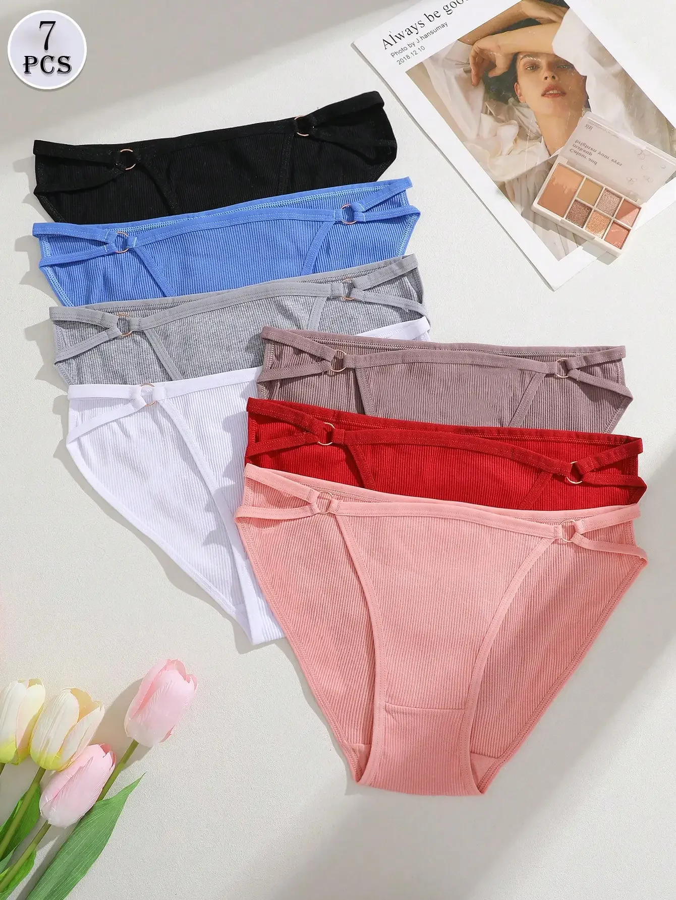 

7PCS Cotton Design-Sense Ring-Shaped Low-Waist Sexy Women's Underwear, Comfortable Briefs