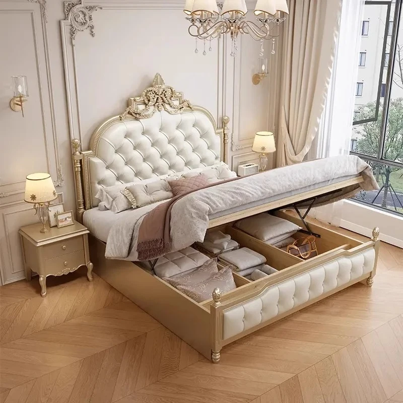 Luksusowe łóżko księżniczki z wyższej półki, designerskie łóżko king size dla dziewcząt, drewniana rama łóżka podwójnego, nowoczesne łóżko z miejscem do przechowywania, meble do sypialni Camas De Casal.