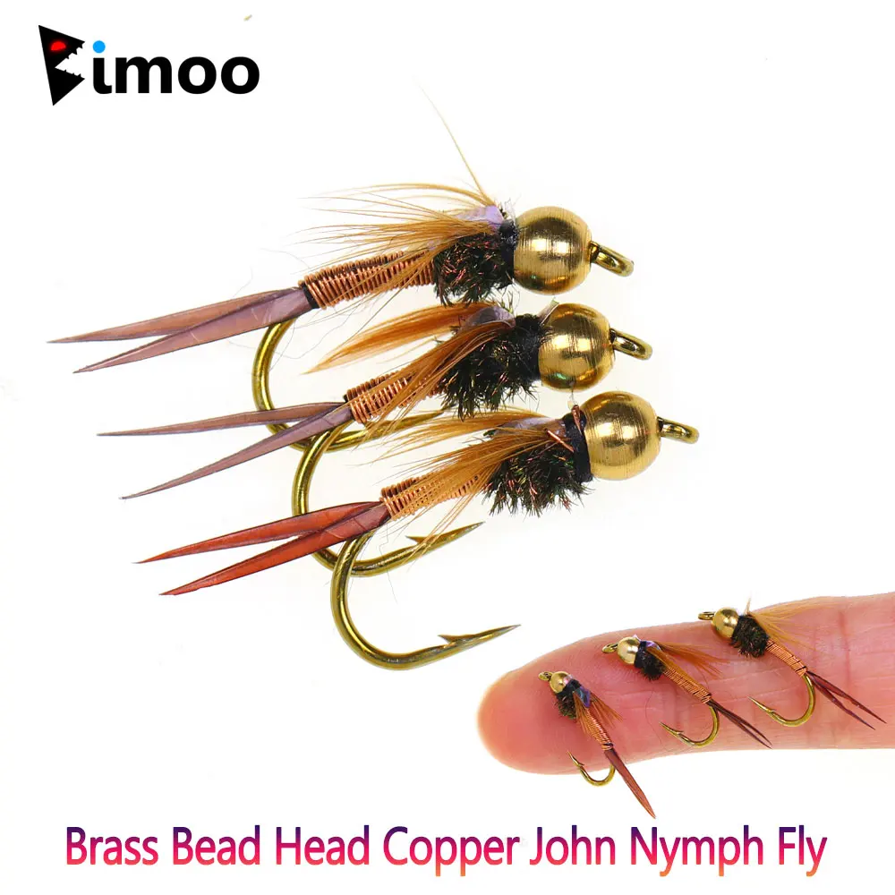 Bimoo 6PCS #8 #10 #12 Brass Bead Head Copper John Nymph Fly Fast Sinking Wet Nymph For Trout Perch Steelhead Fly Fishing Lures