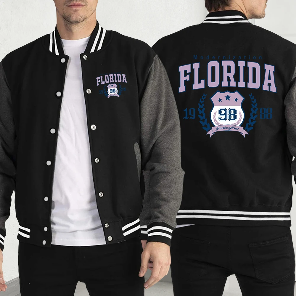 

Бейсбольный трикотаж с принтом Florida для мужчин, модная повседневная уличная одежда, теплая мужская одежда Y2K, осенняя свободная мужская одежда