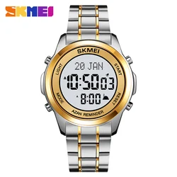 SKMEI 2097 Azam Digital Watch for Man Qibla Name Display Pilgrimage Time Reminder Stainless Steel Wristwatches