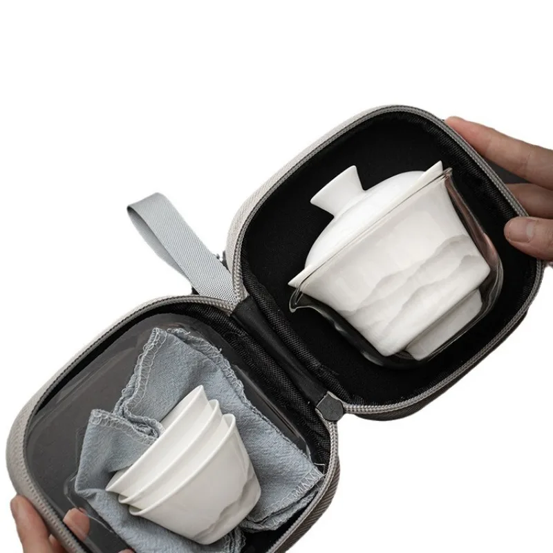 

Suet Jade Porcelain Portable Travel Tea Set - Outdoor Gaiwan Kung Fu Teacups