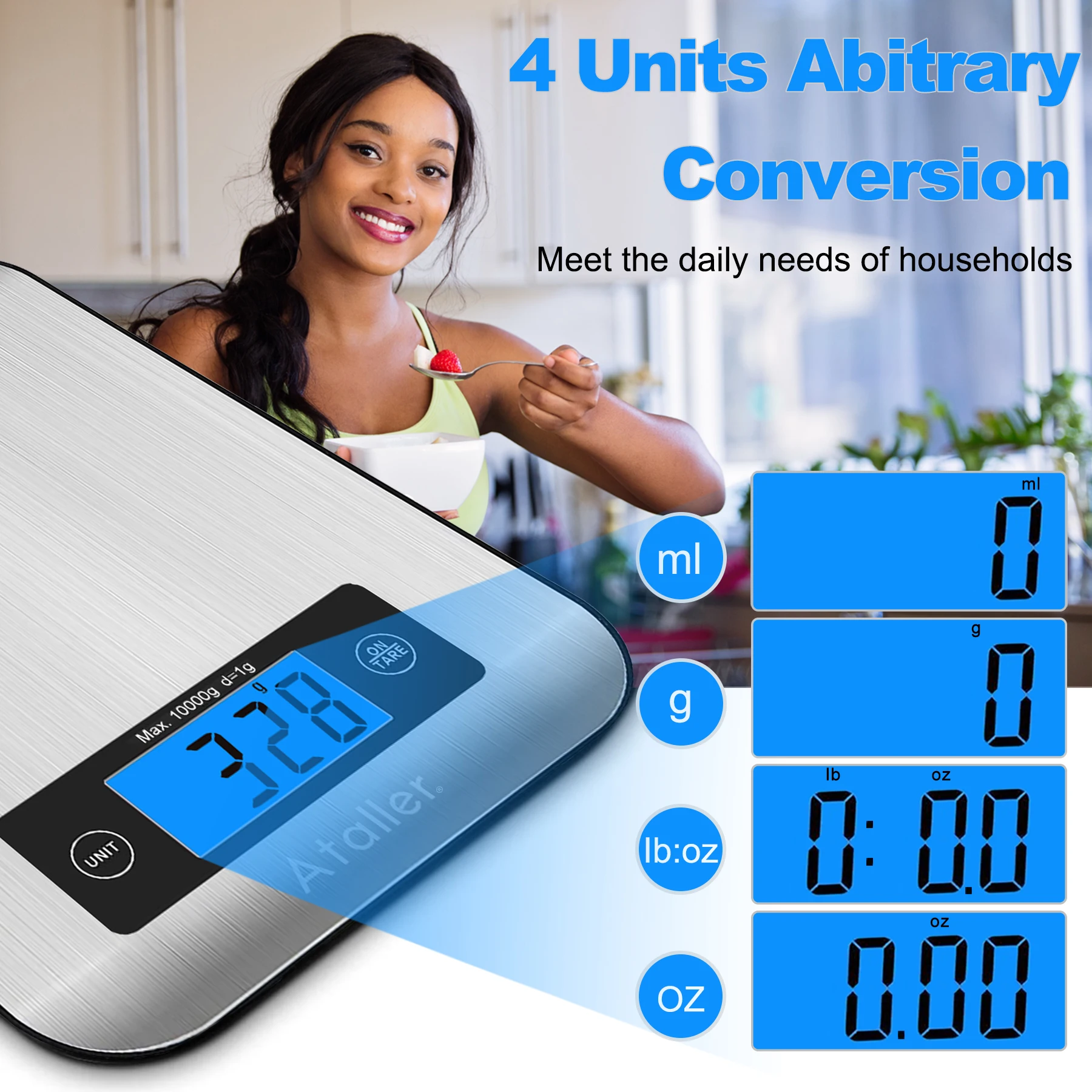 Ataller Multifunction Digital Kitchen and Food Scale, Perfect For Cooking, Baking, Meal Planning, Measures in Grams and Ounces