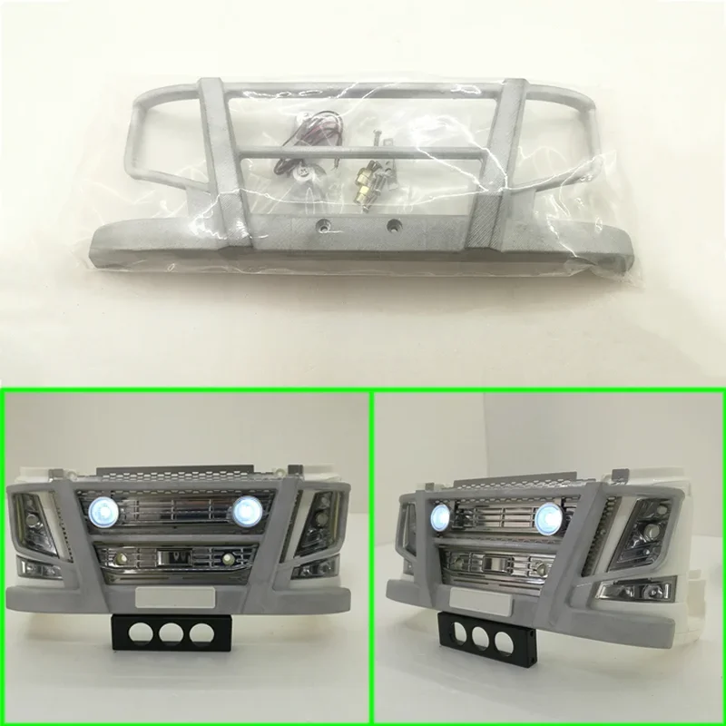 

LED Metal Front Bumper Collision Avoidance Upgrade Refit for 1/14 Tamiya RC Truck Trailer Tipper Volvo 56363 F16 Car Diy Parts