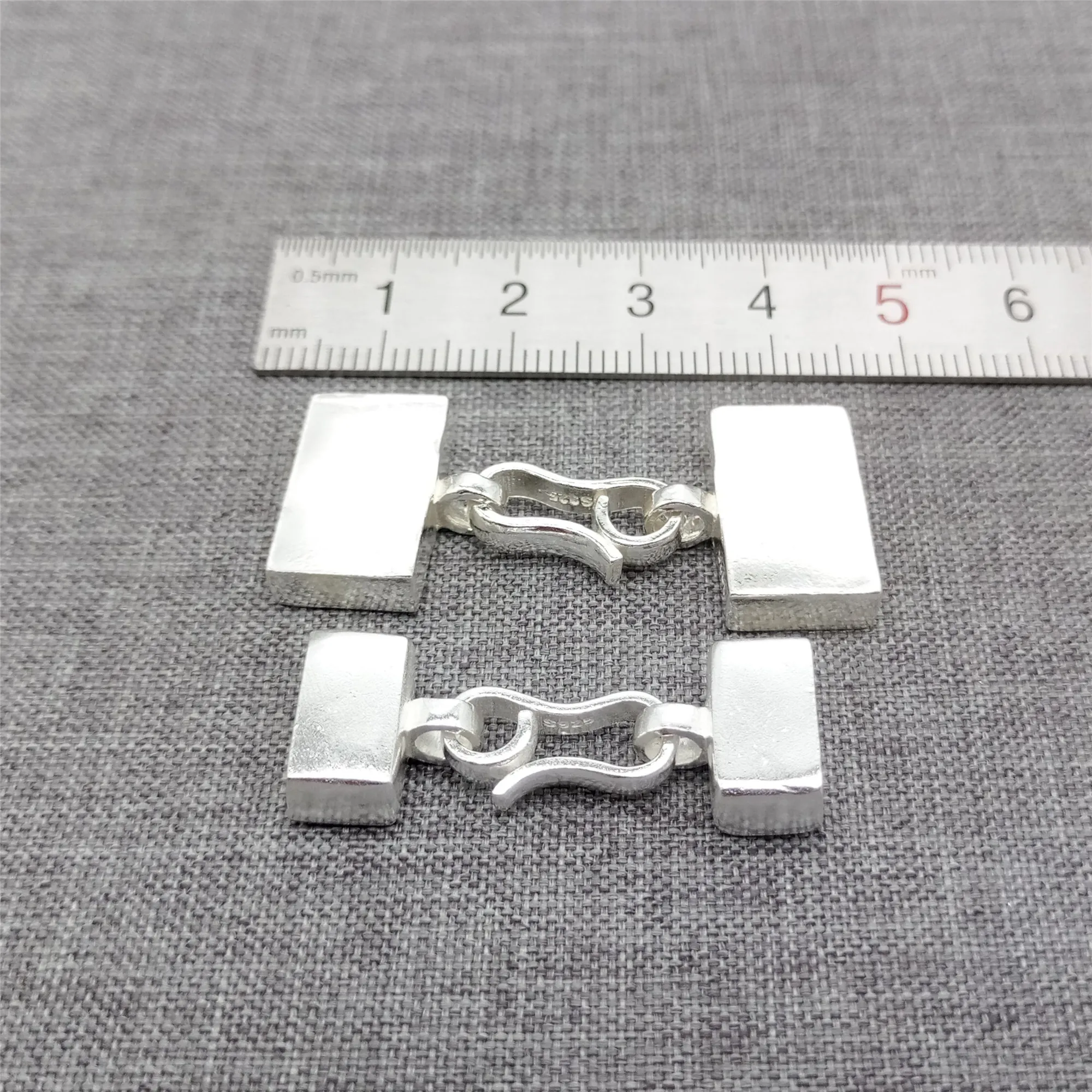 Rectangular Flat Leather Cord End Cap in 925 Sterling Silver with Hook Clasp for Bracelet Making