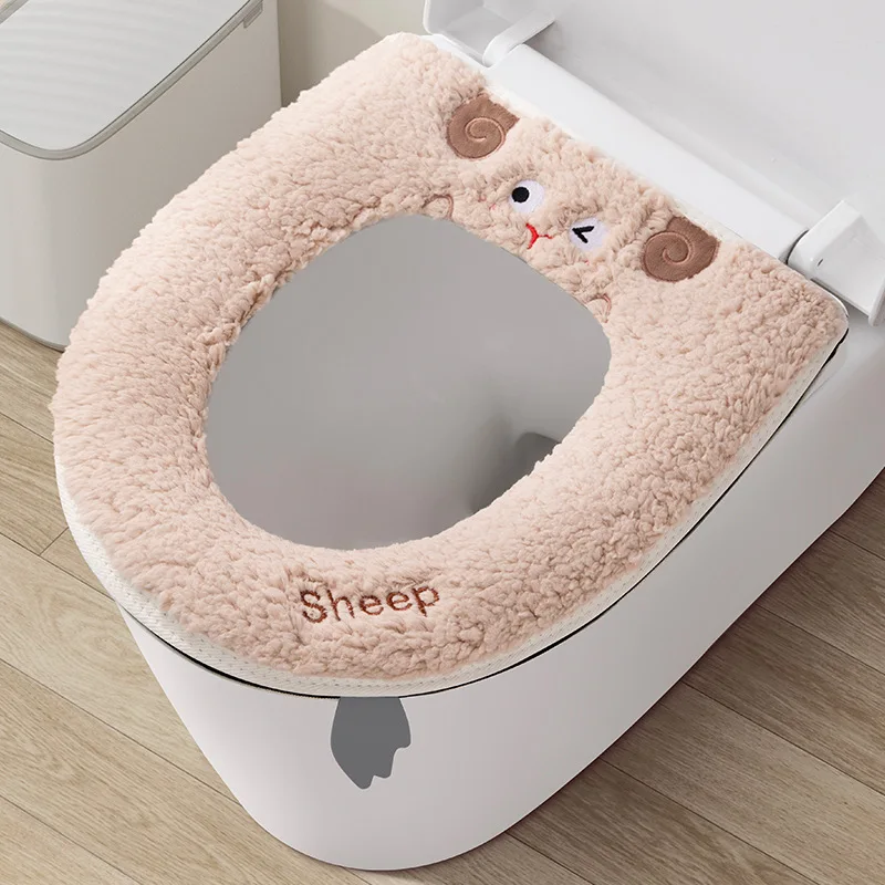 1Pc Bathroom Toilet Seat Cover Zipper Universal Plush Toilet Cushion Household Warm Soft Thick Toilet Seat Cover Winter WC Mat