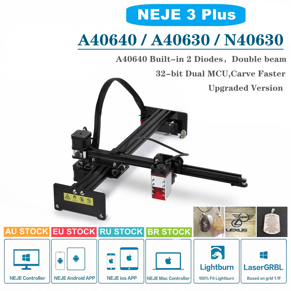 NEJE 3 Plus 40W/50W/80W CNC Metal Laser Engraver Wood Cutting Machine Stainless Steel Engraving Tools With Bluetooth App Control