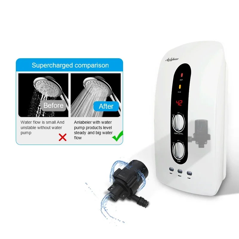 Natychmiastowy elektryczny podgrzewacz ciepłej wody CE ROHS z pompą wspomagającą do prysznica w łazience hotelowej