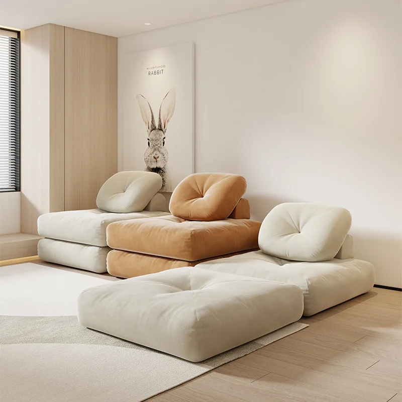 Nordico, piccolo appartamento, crema, tessuto, divano, cubi di tofu, senza braccioli, sfoderabile