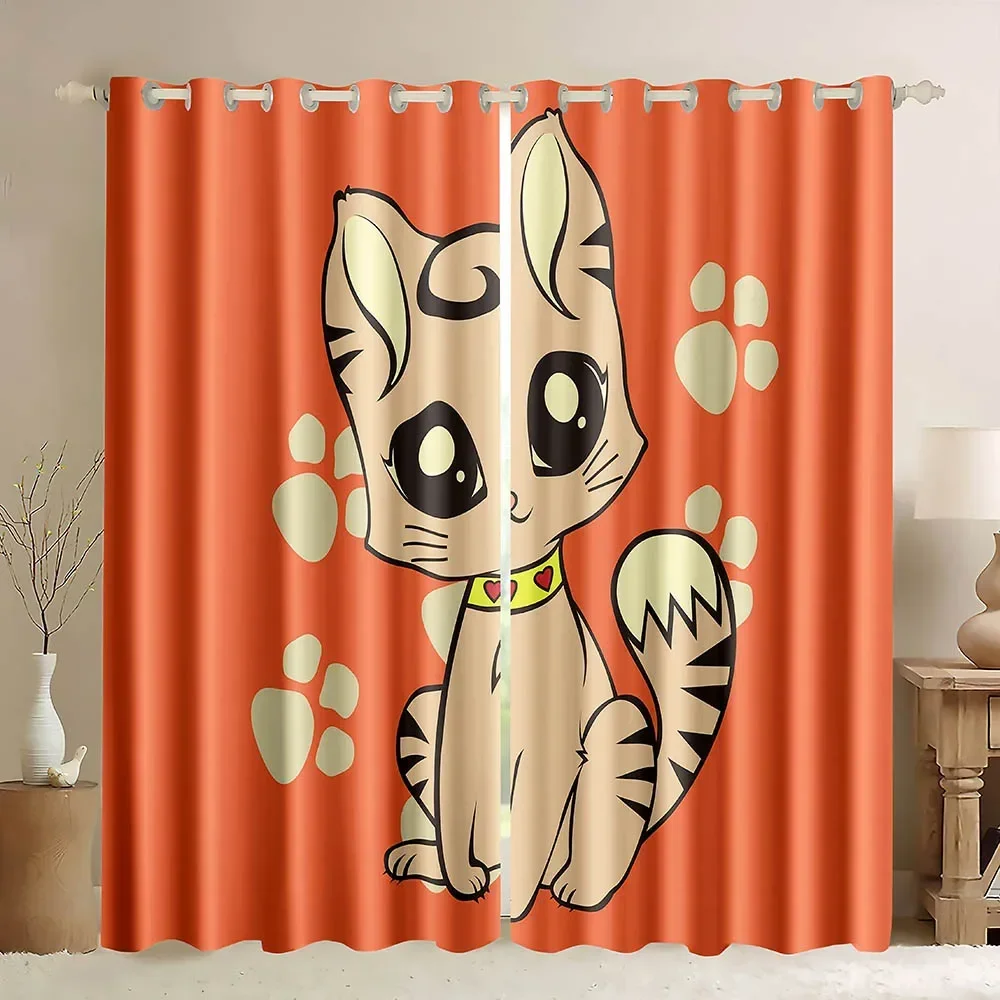 Cartoon Cat Window Curtains,Siamese Cat Kitten Orange Black White Blackout Curtain Window Drapes for Living Room Bedroom 1 Panel