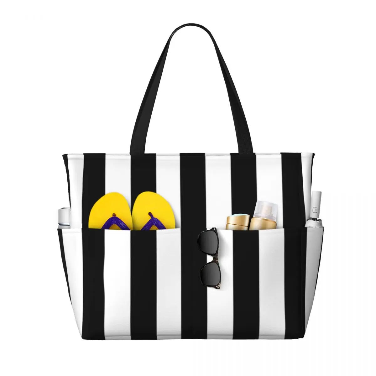 

Black White Stripe Beach Tote Bag Sport Gym Yoga Duffle Large Tote Bag Women Travel Bag Fitness bag