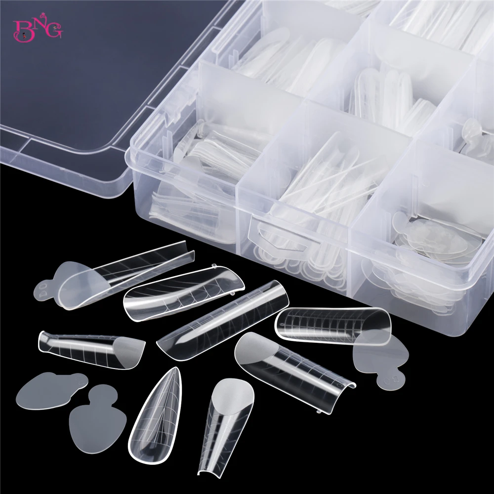 288pcs Dual Forms Finger Poly Nail Gel Quick Building Extension Mold with French Silicone Sticker Stiletto Upper Forms Manicure