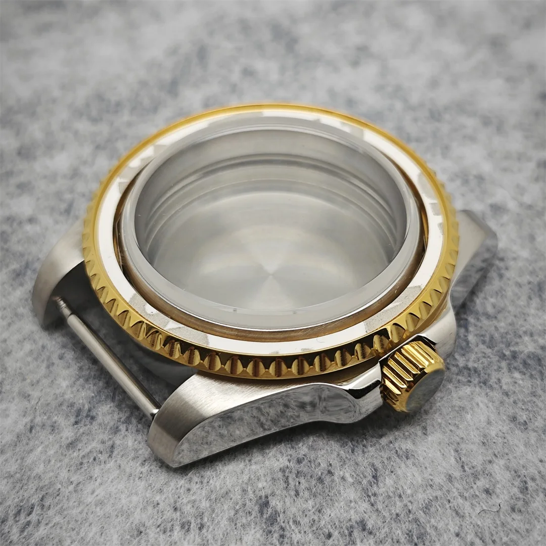 316L Stainless Steel Watch Case 40mm Gold Edge Sapphire Flat Glass for NH35/ NH36 Movement Watch Modification Accessories