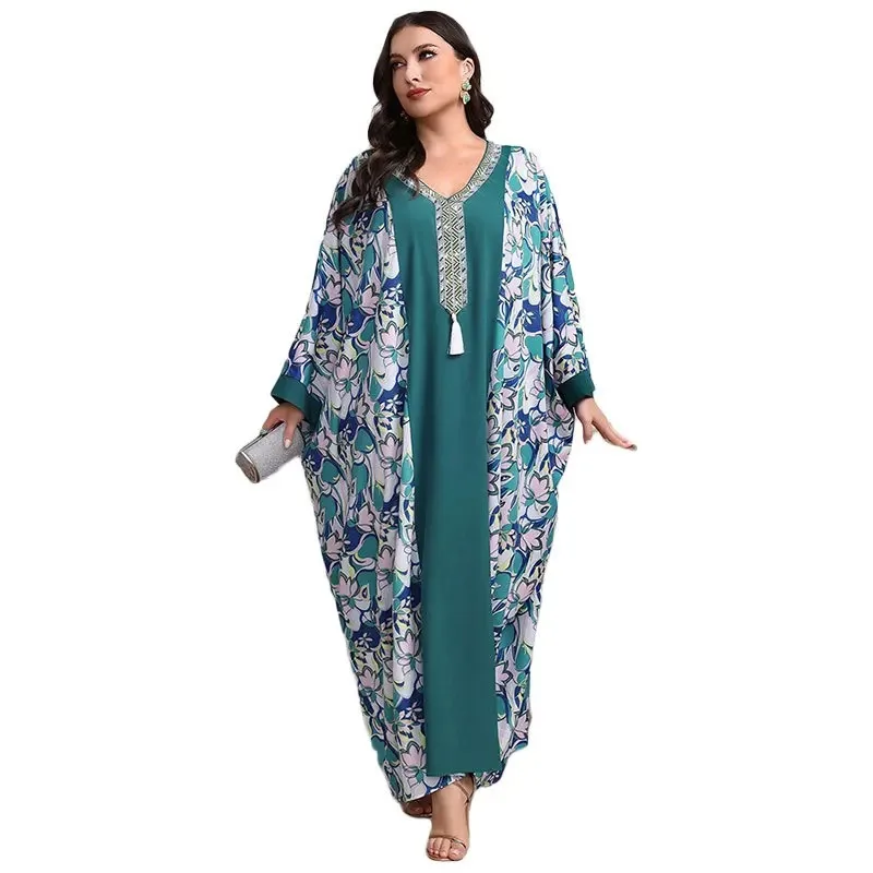 

Eid Djellaba Floral Print Abayas for Women Tassel Loose Maxi Dress Muslim Caftan Marocain Femme Jalabiya Turkey Kaftan Robe Gown