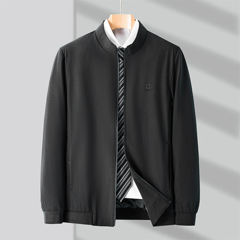 Fashion Stand Collar Zipper Pockets Printed Business Jackets Men's Clothing 2024 Autumn New Loose Casual Tops All-match Coats