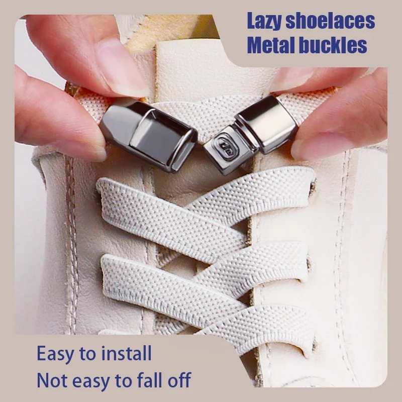 Breite, flache, elastische Schnürsenkel mit Druckschnalle, Schnürsenkel ohne Krawatte für Sneakers, Tennis, einfach zu verwendendes Schuhzubehör
