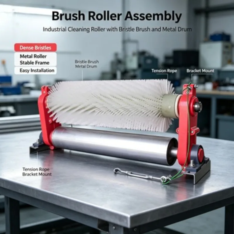 Unpowered Roller Brush Cleaner Nylon Brush Roller For Belt Conveyor Used In Power Plant Cement Plant Coal Mine Cleaning