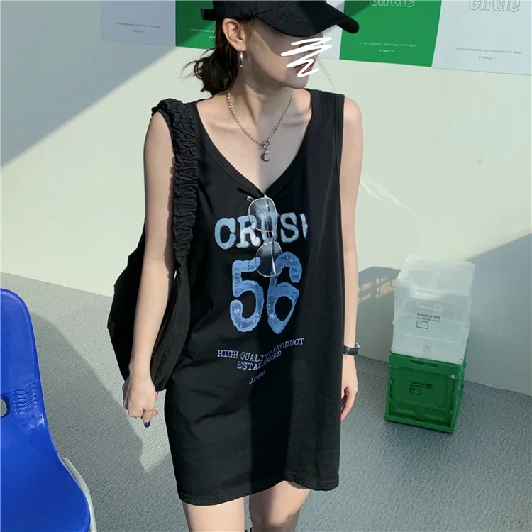 American Retro Pure Cotton Sports Tank Top Women's Summer Outdoor Wear Basketball Uniform Loose Upper Apparel Sleeveless T-shirt