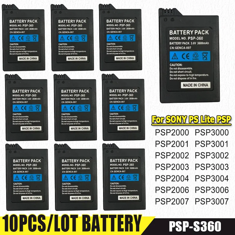 10Pcs 3.6V 3600mAh 교체용 PSP-3000 배터리 소니 PSP-2000 PSP-3002 PSP-S110 게임패드 플레이스테이션 휴대용 컨트롤러용