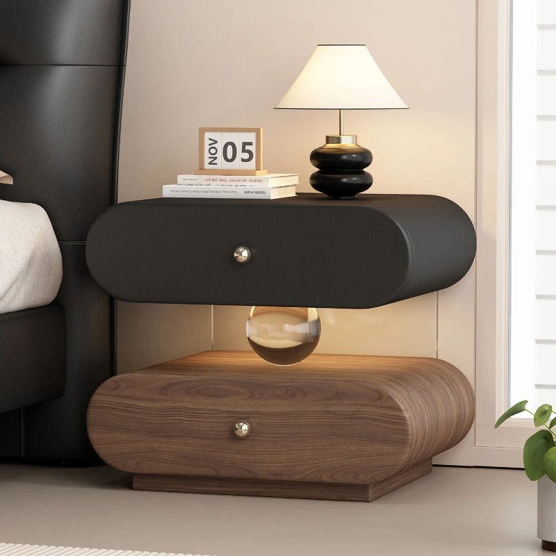 

Medieval style solid wood suspended bedside table bedroom minimalist light luxury high-end acrylic with lamp storage