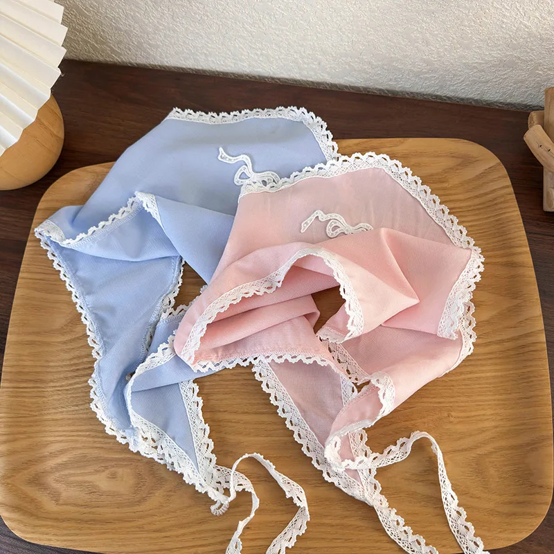 Fashion Bow Lace Bandana Headbands Triangle Hair Scarf for Womens Girl Sweet Headscarf Sunshade Baotou Kerchief Hair Accessories