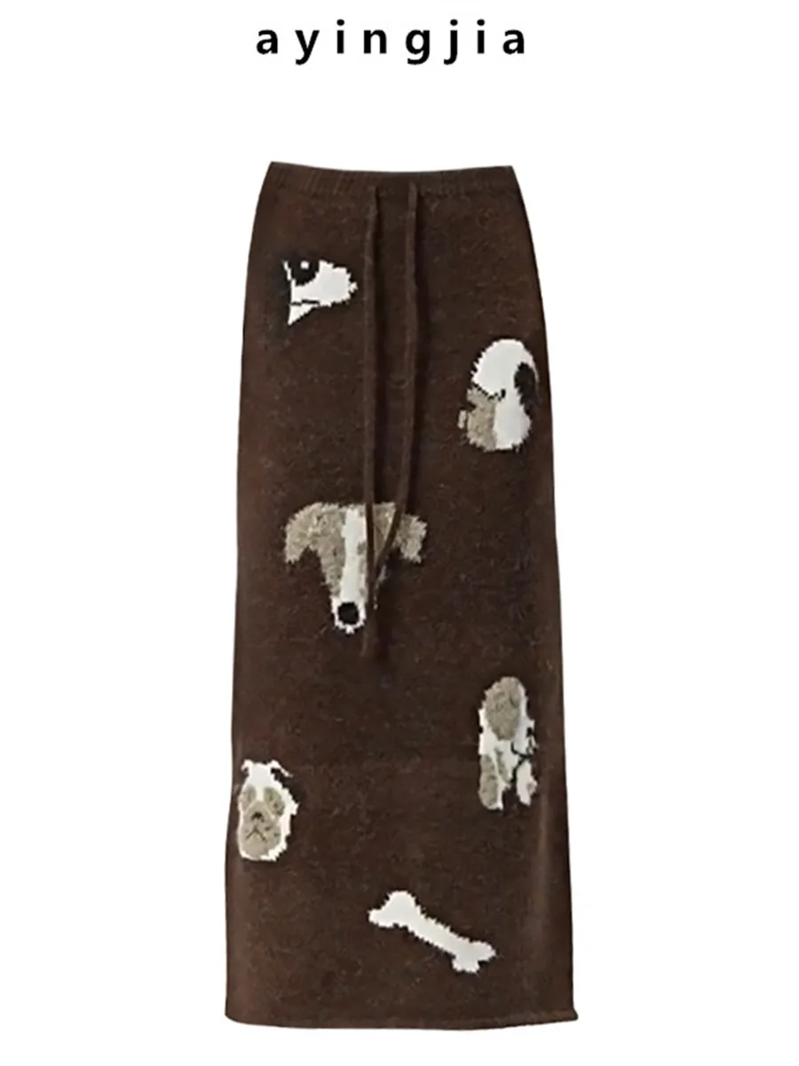 

Ретро-юбка в американском стиле, вязаная, женская, модная, стройнящая, универсальная, средней длины, мягкая, А-силуэт, с высокой талией, для повседневной носки