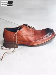 Vintage Business Casual Office Men Dress Shoes Cowskin Genuine Leather Derby Shoes Lace Up Round Toe Designer Handmade Shoes Men
