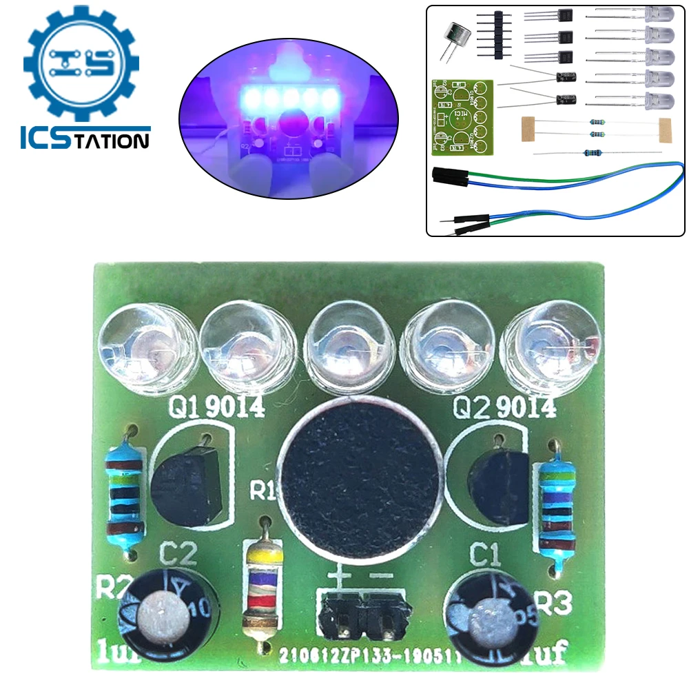 DIY Electronic LED Kit Voice Control Lamp Melody Light Module Component Welding Soldering Project Practice Board Suite