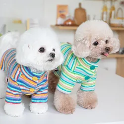 Autumn Winter Striped Plush Buttoned Coat Dog Coat Pet Clothing Cat Clothing Dog Clothes for Small Dogs  Luxury Dog Clothes