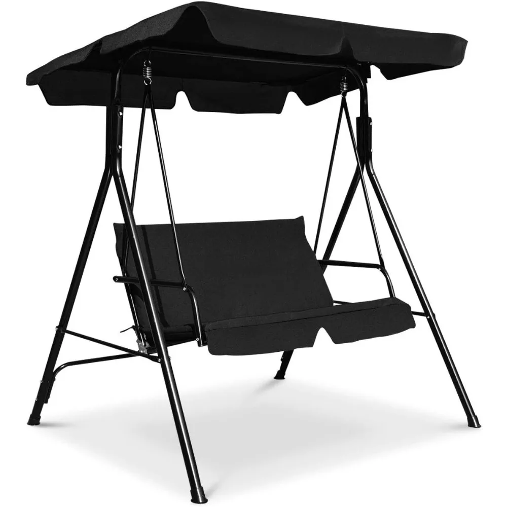 

2 Person Porch Swing, Outdoor Swing with Removable Cushions, Solid Steel Structure, Patio Swing with Adjustable Canopy for Porc