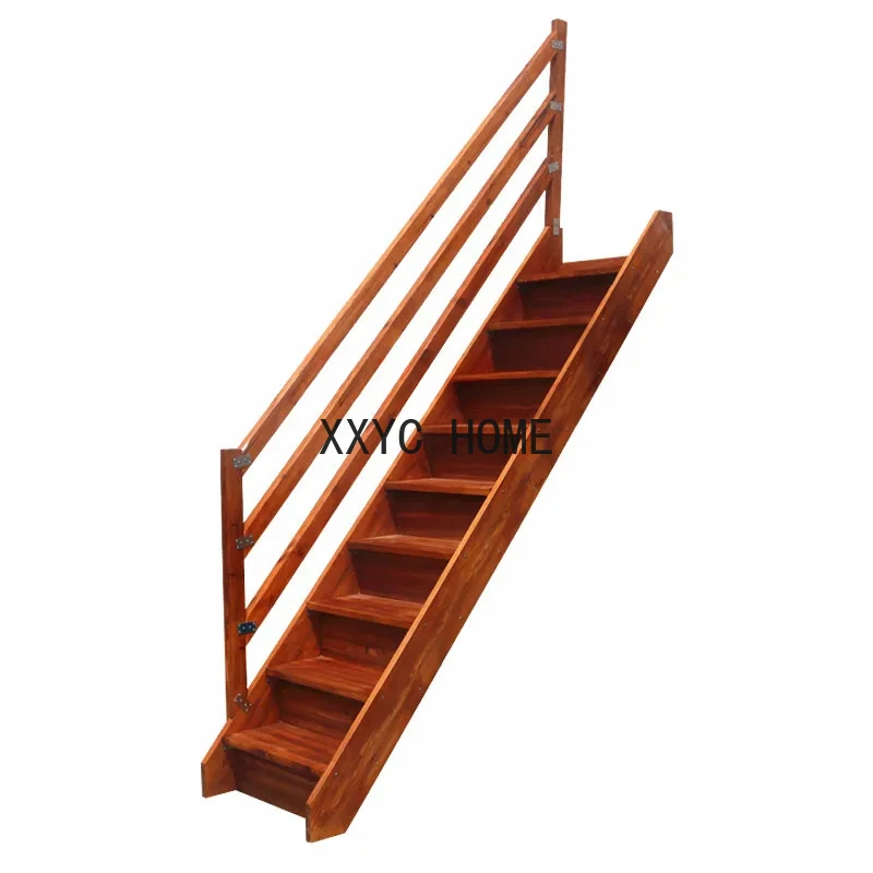 Solid Wood Loft Stairs Straight Ladder with Armrest Wooden Ladder Widened Step Ladder