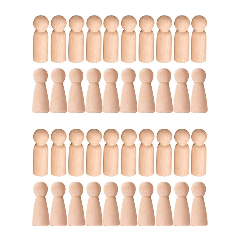 40X Wooden Peg Doll Unfinished Wooden People Plain Blank Bodies Angel Dolls For DIY Craft