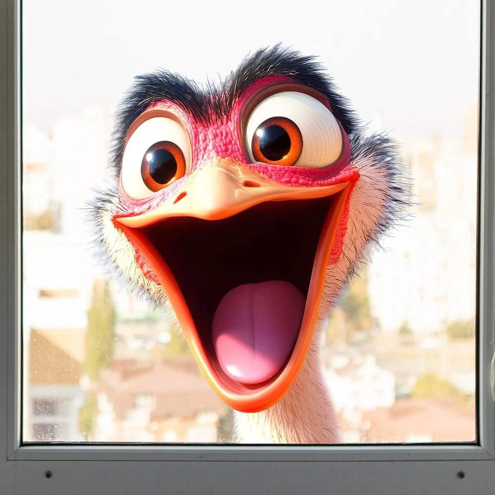2D Flat 1Pc Fun Animal Quirky Ostrich Wall Sticker, Pvc Wall Decoration for Home Decor, Suitable for Glass, Tiles, Bathrooms, Restaurants, Trendy Shops, Cafes, and Wall Decals, Cute and Attractive Stickers That Are Practical and Easy to Create a Cozy Space