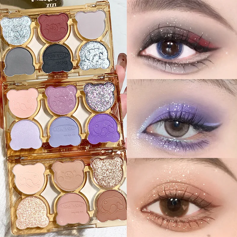 Six Colors Eye Shadow Cool Broken Diamond Pink Purple Blue Color Contrast Makeup  Smoky Truncated Eye Makeup Cosmetic