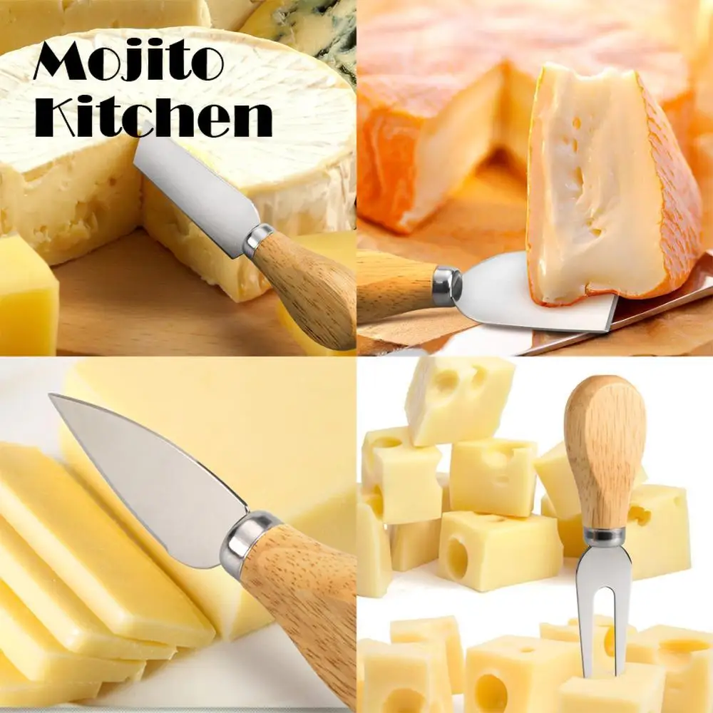 

4 Cheese Knives Set Cutlery Steel Stainless Slicer Cutter Wood Handle Spatula&Butter Knife, ForK Mini Knife