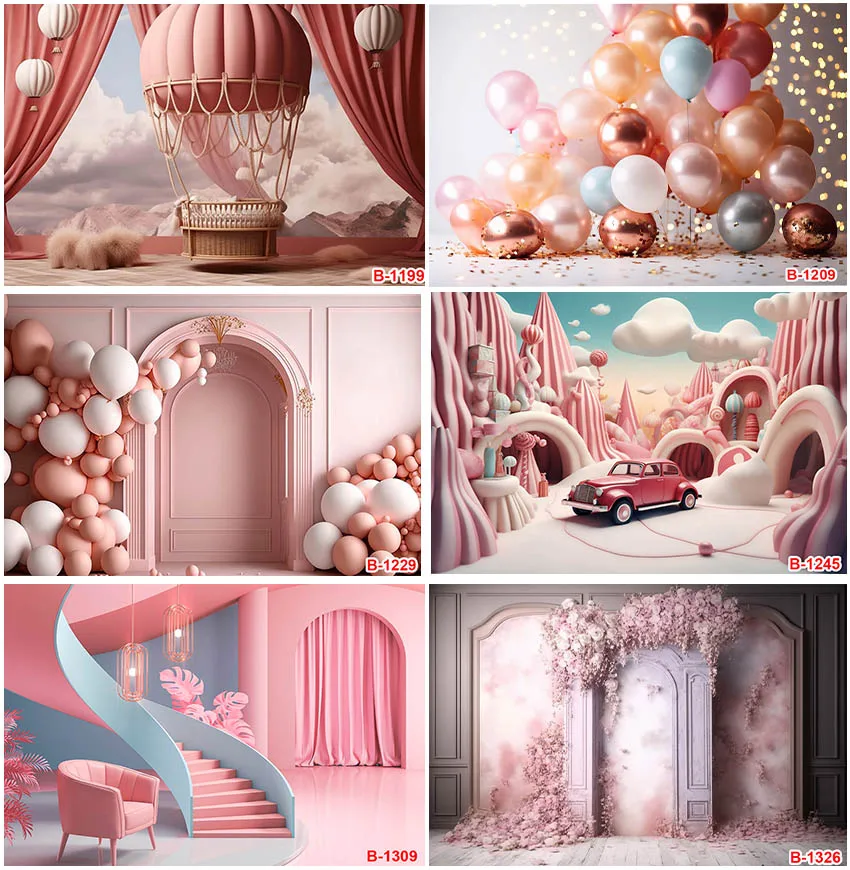 

Pink Theme Backgrounds Girls Birthday Party Wedding Balloons Interior Decoration Customized Backdrops Studio Photographic Banner