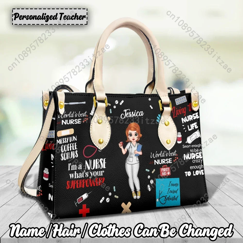 Nurse Gifts Personalized Hairstyle Clothing Tote Bags for Women Ladies Shoulder Bag Customized Female Doctor Paramedic Leather