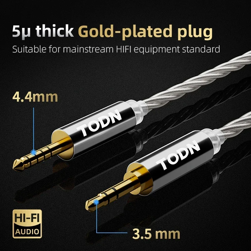 TODN HiFi 4 cœurs graphène plaqué argent OCC iem câble MMCX 2Pin 4.4mm 3.5mm câble pour écouteurs Audio prise aux structure coaxiale Litz