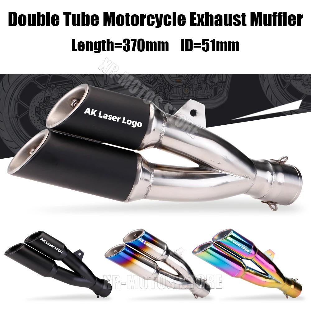 

Universal 51mm Motorcycle ak Double Tube Exhaust Muffler Escape For Yamaha Honda Kawasaki Suzuki ETC 2 Holes Exhaust Modify Part