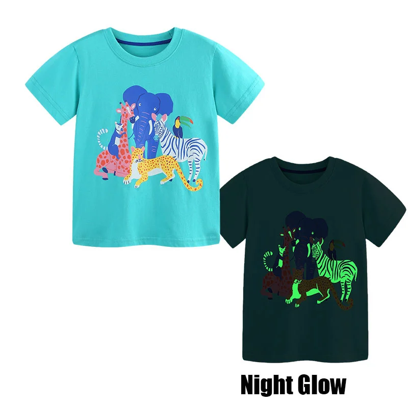 Short Sleeve Kids' T-Shirt 1 Pcs Night Light Summer Boys Girls Top Animals Printed Children's Fashion Tees Baby  Tops