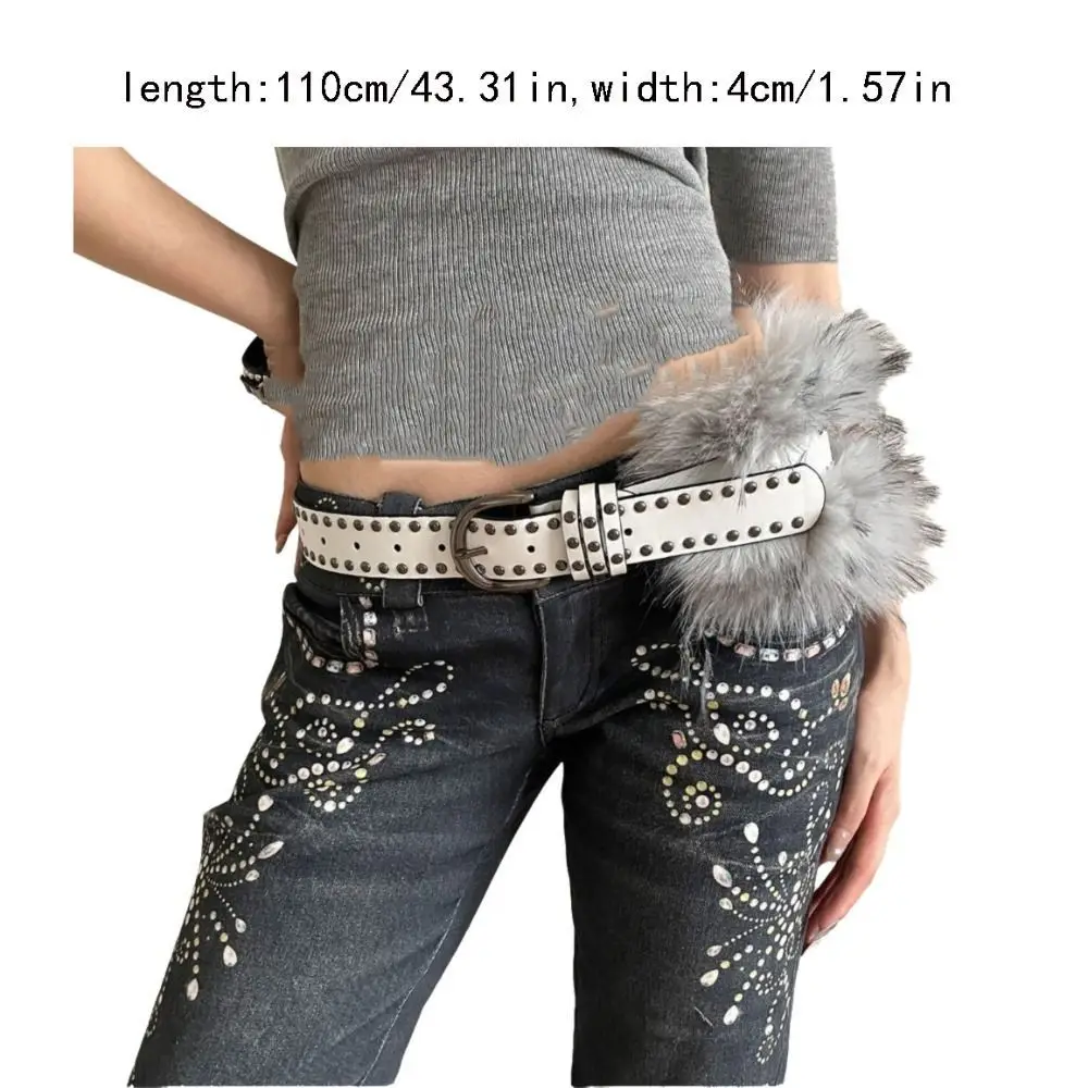 حزام فرو جلدي عتيق على الطراز الغربي من الفرو الصناعي Y2K حزام جينز ديكور حزام فاسق يوميًا